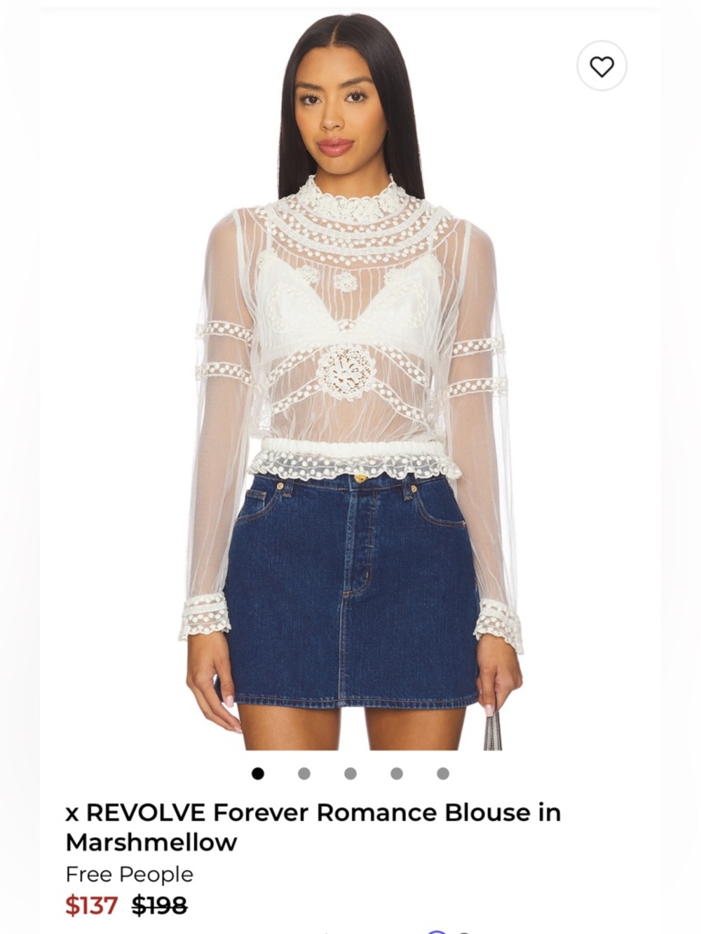 Free People Forever Romance Sheer Lace Blouse in Marshmallow White